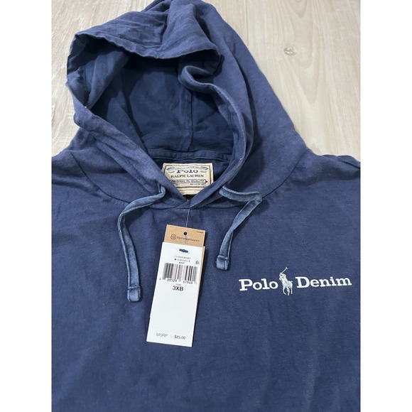 POLO Denim & Supply Ralph Lauren Men's 3XB Lightweight Hoodie Blue NWT - Picture 2 of 6